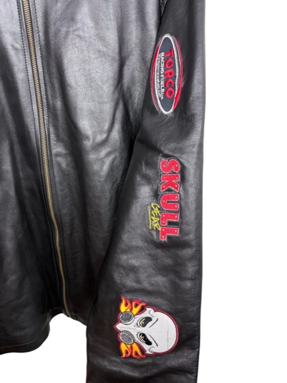 Torco Racing Black Leather Full Zip Jacket Men Size XL